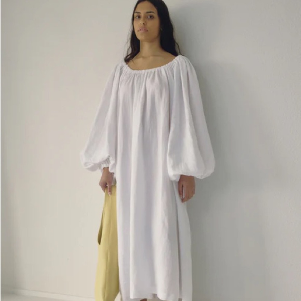 White Maxi Peasant Dress with Balloon Sleeves